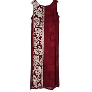 Hilo Hattie Hawaiian Maxi Dress Red Tropica Print Sleeveless Hawaii Size XL